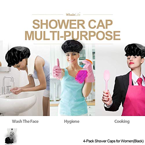 Shower Cap for Women Reusable Extra Large Shower Cap for Men (Black 4 Pack XL...