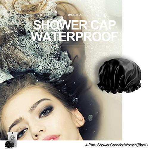 Shower Cap for Women Reusable Extra Large Shower Cap for Men (Black 4 Pack XL...