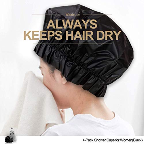 Shower Cap for Women Reusable Extra Large Shower Cap for Men (Black 4 Pack XL...