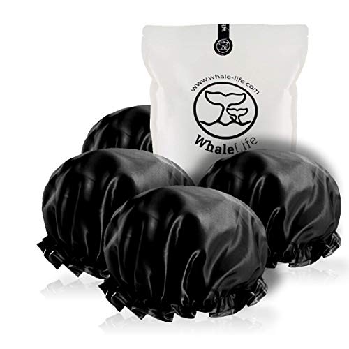 Shower Cap for Women Reusable Extra Large Shower Cap for Men (Black 4 Pack XL...