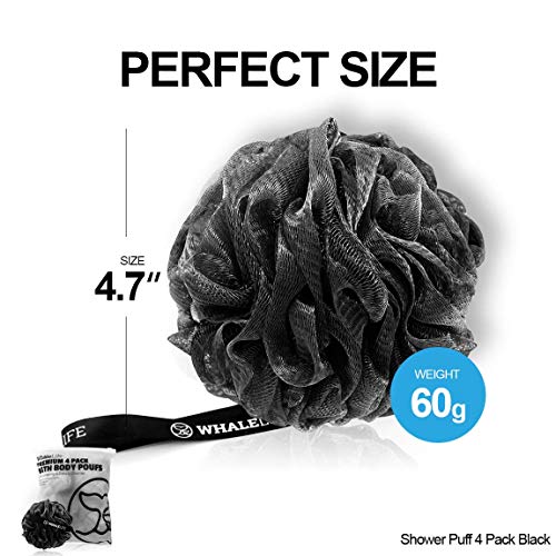Shower Puff 4 Pack Black Bath Sponge Shower Loofahs Pouf Ball Nature Bamboo C...