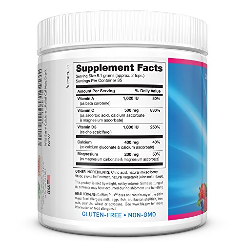 Calcium Magnesium Powder Supplement - CalMag Plus with Vitamin C & D3 - Glute...