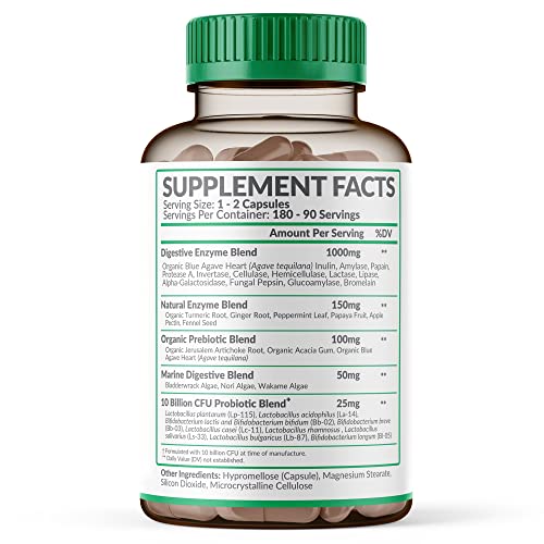 Digestive Enzymes 1000MG Plus Prebiotics & Probiotics Supplement, 180 Capsule...