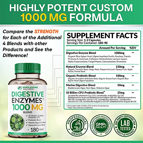 Digestive Enzymes 1000MG Plus Prebiotics & Probiotics Supplement, 180 Capsule...