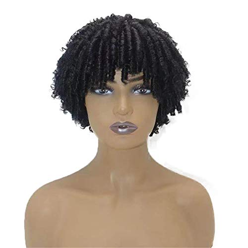 Wiginway Curly Short Dreadlock Roll Twist 50% Human Hair Fashion Black Wigs f...