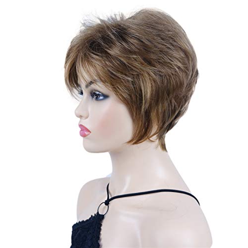 Wiginway Short Straight Layered Wigs Soft Fiber Hair Air Bangs Full Synthetic...