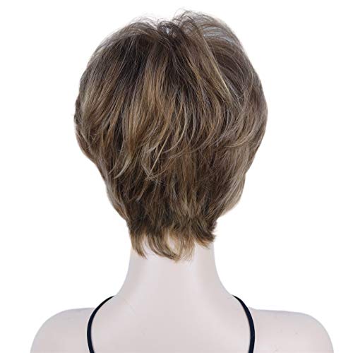 Wiginway Short Straight Layered Wigs Soft Fiber Hair Air Bangs Full Synthetic...
