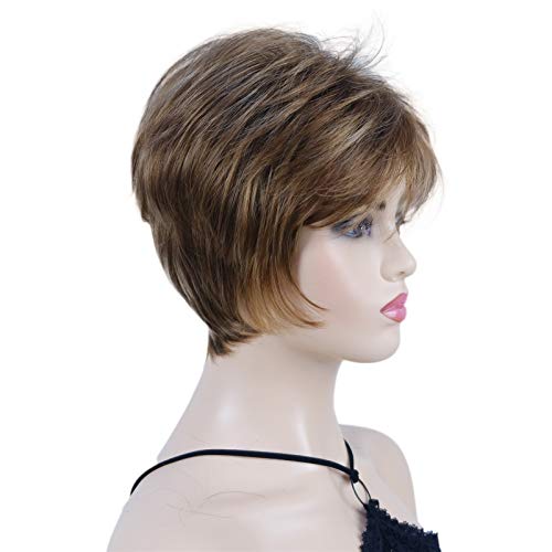 Wiginway Short Straight Layered Wigs Soft Fiber Hair Air Bangs Full Synthetic...