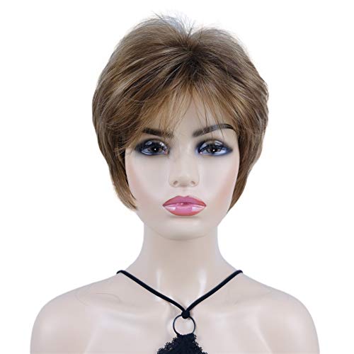 Wiginway Short Straight Layered Wigs Soft Fiber Hair Air Bangs Full Synthetic...
