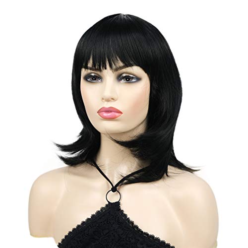 Wiginway Shoulder Natural Black length Bob with Bangs Synthetic Wigs Natural ...