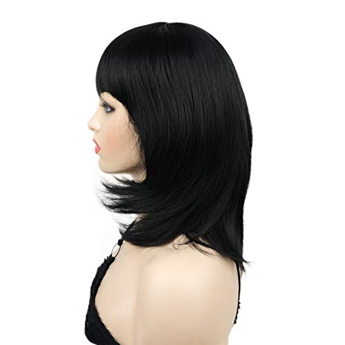 Wiginway Shoulder Natural Black length Bob with Bangs Synthetic Wigs Natural ...