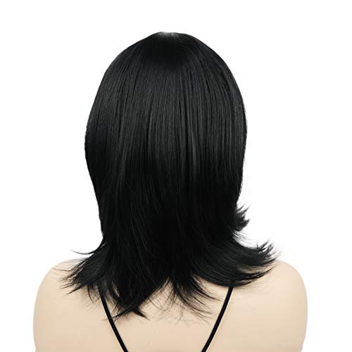Wiginway Shoulder Natural Black length Bob with Bangs Synthetic Wigs Natural ...