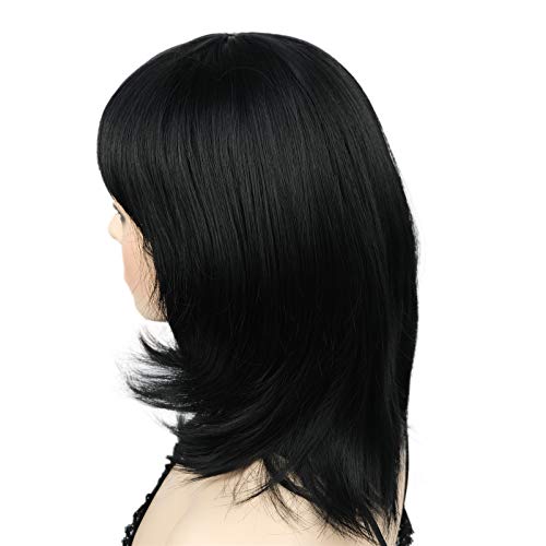 Wiginway Shoulder Natural Black length Bob with Bangs Synthetic Wigs Natural ...