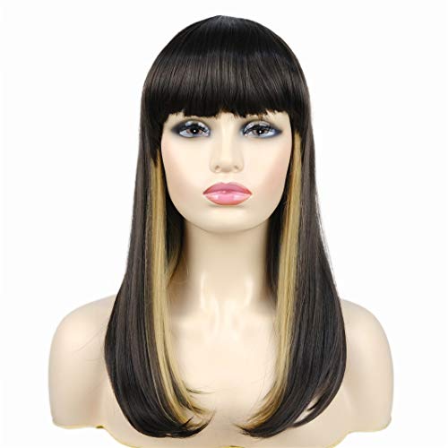 Wiginway Women's Long Straight Wigs Synthetic Hair Cute Neat Bang Under Shoul...