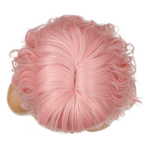WIGNEE Natural Wave Wig With Air Bangs Short Bob Pink Wig For Women Curly Wav...