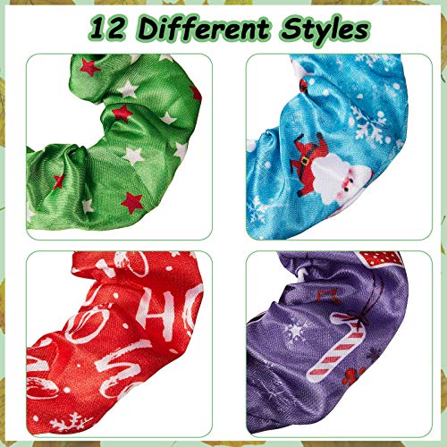 24 Pieces Christmas Hair Scrunchies Snowman Snowflake Christmas Tree Elk Scru...