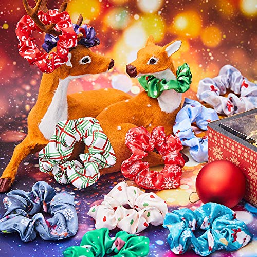 24 Pieces Christmas Hair Scrunchies Snowman Snowflake Christmas Tree Elk Scru...