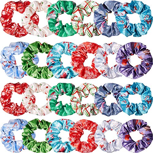 24 Pieces Christmas Hair Scrunchies Snowman Snowflake Christmas Tree Elk Scru...