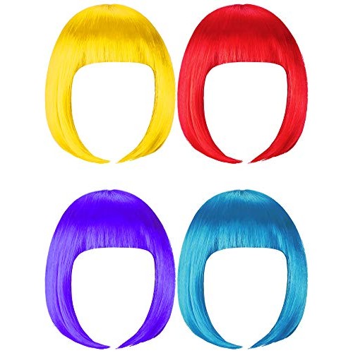 4 Pieces Short Bob Hair Wigs Costume Colorful Cosplay Wig Daily Party Hairpie...