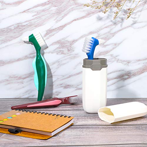 6 Pieces Hard Denture Brush Denture Toothbrush Cleaning Brush with White Carr...