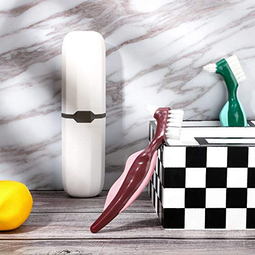 6 Pieces Hard Denture Brush Denture Toothbrush Cleaning Brush with White Carr...