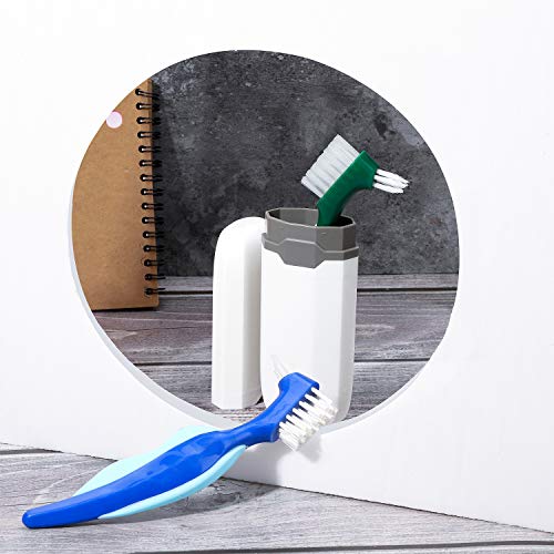 6 Pieces Hard Denture Brush Denture Toothbrush Cleaning Brush with White Carr...