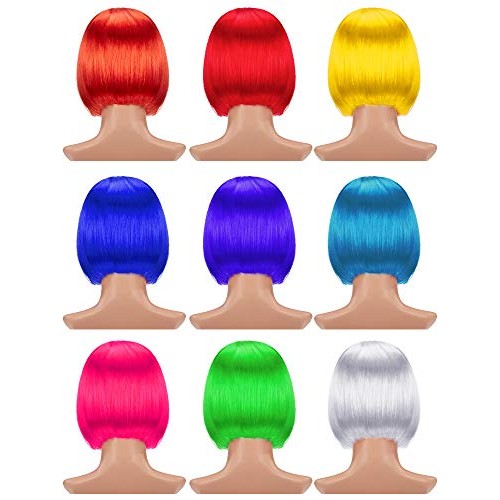 9 Pieces Short Bob Hair Wigs Multicolored Cosplay Costume Wig Daily Party Hai...