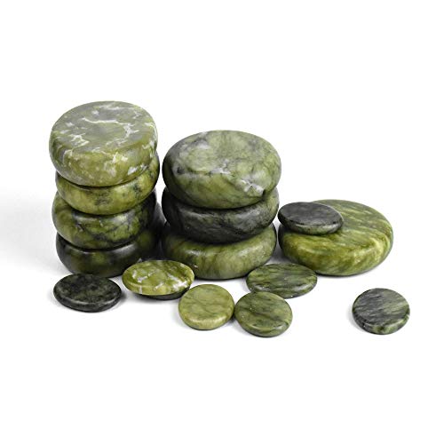 Windfulogo 16Pcs Large Hot Massage Stones Set Natural Green Jade Heated Warme...