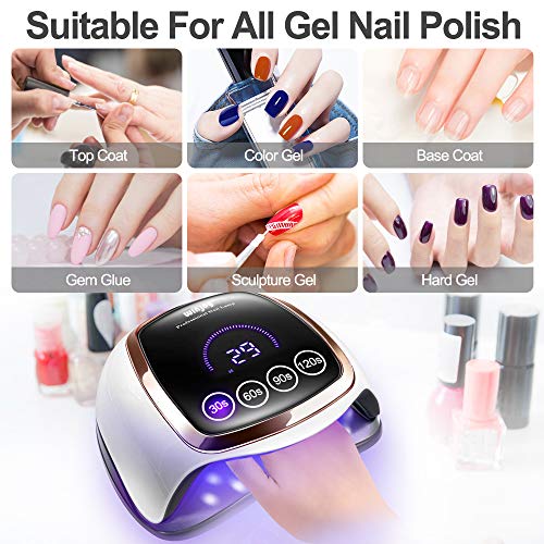 Gel UV LED Nail Lamp, 168W UV LED Nail Dryer for Gel Polish with 4 Timer Sett...