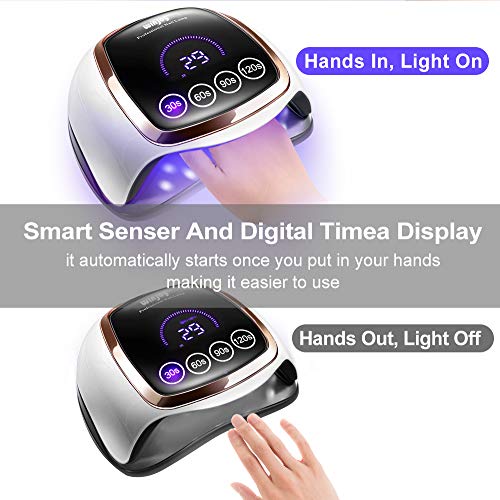 Gel UV LED Nail Lamp, 168W UV LED Nail Dryer for Gel Polish with 4 Timer Sett...