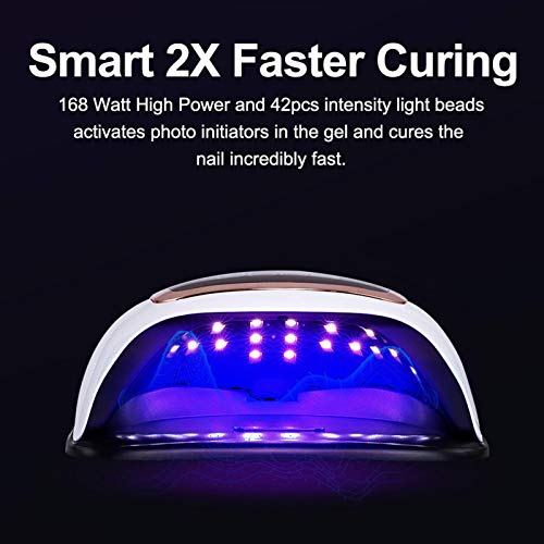 Gel UV LED Nail Lamp, 168W UV LED Nail Dryer for Gel Polish with 4 Timer Sett...