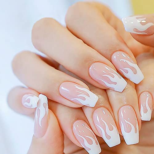 Winnwing Coffin Press on Nails with Designs Glossy Medium Length Acrylic Fake...