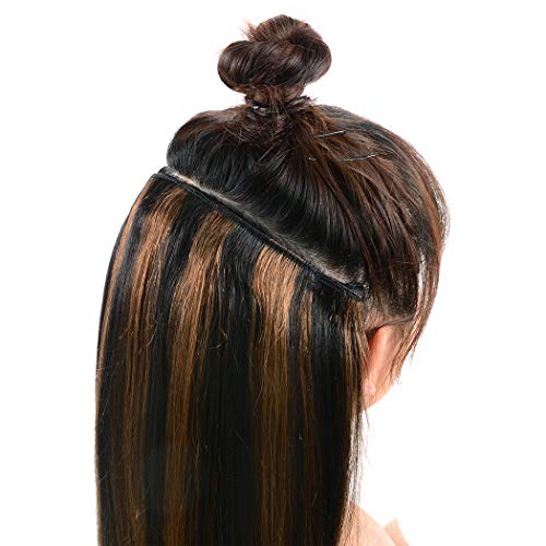 WINSKY 16" Half Wig Real Human Hair Extensions Clip in ombre Natural Black to...