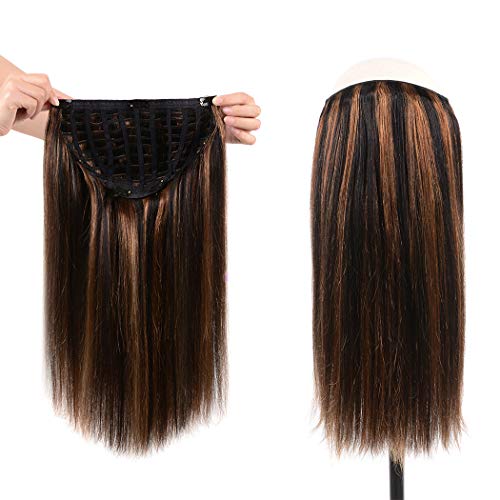 WINSKY 16" Half Wig Real Human Hair Extensions Clip in ombre Natural Black to...