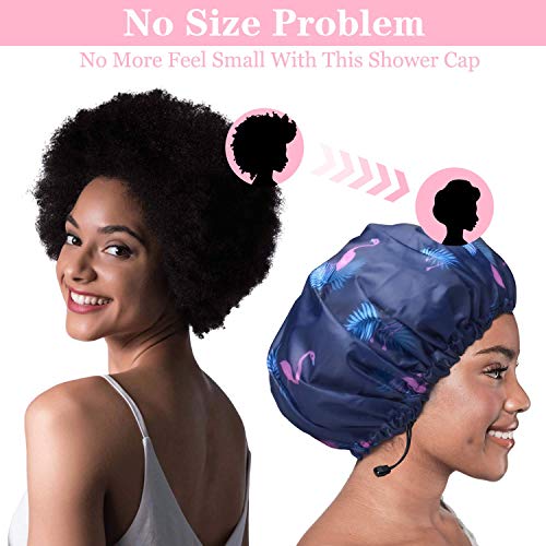 3 Packs Shower Cap, Extra Large & Adjustable & Double Layer Waterproof Hair C...