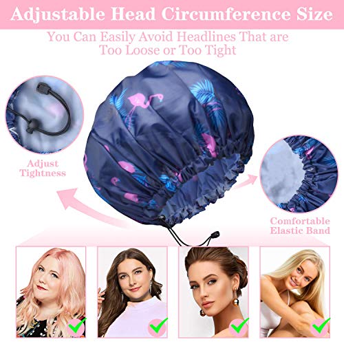 3 Packs Shower Cap, Extra Large & Adjustable & Double Layer Waterproof Hair C...