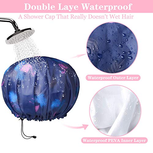 3 Packs Shower Cap, Extra Large & Adjustable & Double Layer Waterproof Hair C...