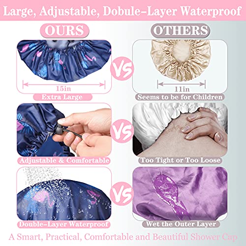 3 Packs Shower Cap, Extra Large & Adjustable & Double Layer Waterproof Hair C...