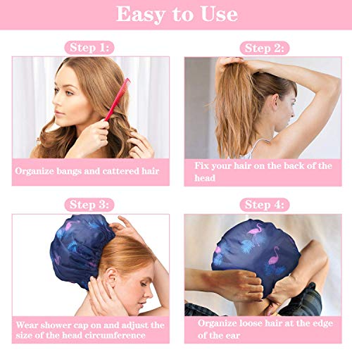 3 Packs Shower Cap, Extra Large & Adjustable & Double Layer Waterproof Hair C...