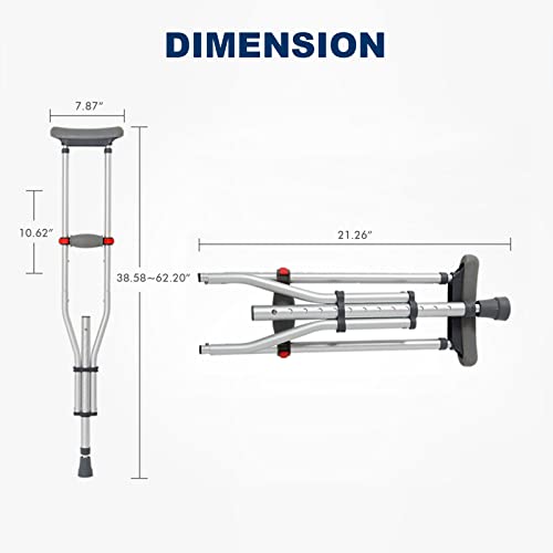 Foldable Axillary Crutch, Push Button Adjustable Height Crutches with Pads, T...
