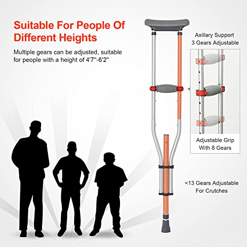 Foldable Axillary Crutch, Push Button Adjustable Height Crutches with Pads, T...