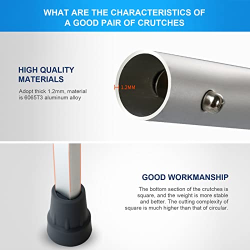 Foldable Axillary Crutch, Push Button Adjustable Height Crutches with Pads, T...