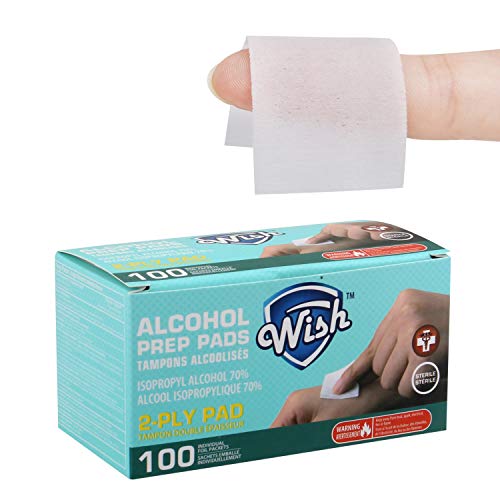 Wish Alcohol Prep Pads Medical-Grade, Sterile, Individually-Wrapped, Isopropy...