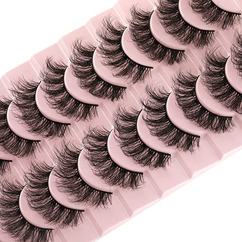 wiwoseo Eyelashes Natural Faux Mink Lashes Wispy Fluffy Curly 3D Effect Fake ...