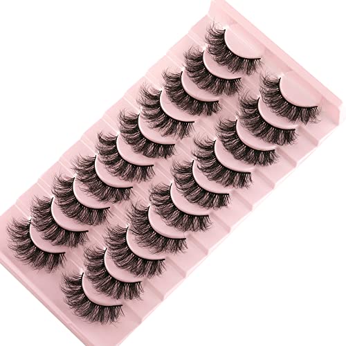 wiwoseo Eyelashes Natural Faux Mink Lashes Wispy Fluffy Curly 3D Effect Fake ...