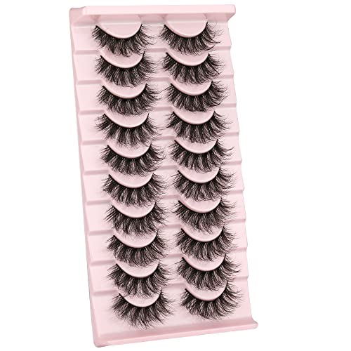 wiwoseo Eyelashes Natural Faux Mink Lashes Wispy Fluffy Curly 3D Effect Fake ...