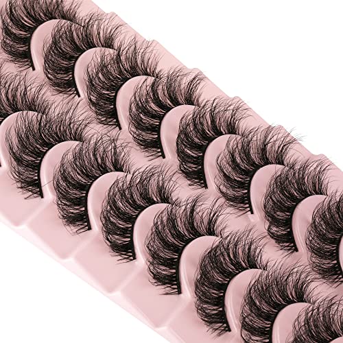 wiwoseo Eyelashes Natural Faux Mink Lashes Wispy Fluffy Curly 3D Effect Fake ...