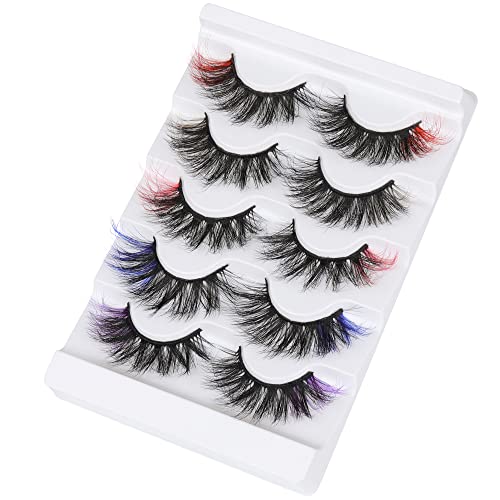 wiwoseo False Eyelashes Colorful Fluffy Wispy Faux Mink Lashes 18MM Valentine...