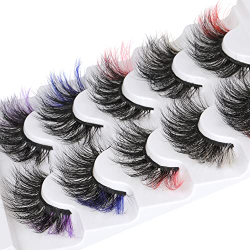 wiwoseo False Eyelashes Colorful Fluffy Wispy Faux Mink Lashes 18MM Valentine...
