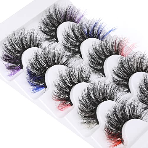 wiwoseo False Eyelashes Colorful Fluffy Wispy Faux Mink Lashes 18MM Valentine...